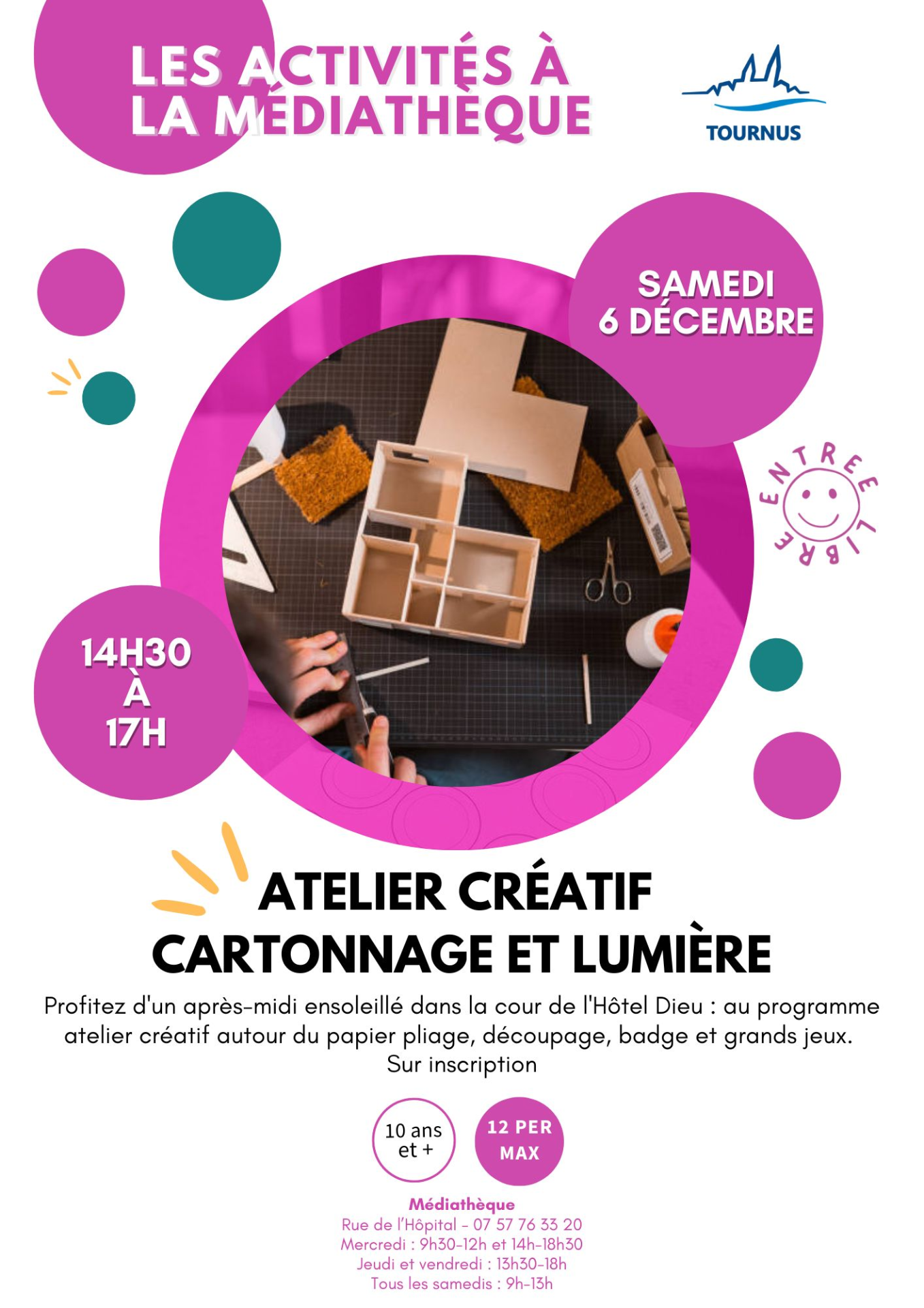Activités à la médiathèque : atelier créatif « cartonnage et lumière »
