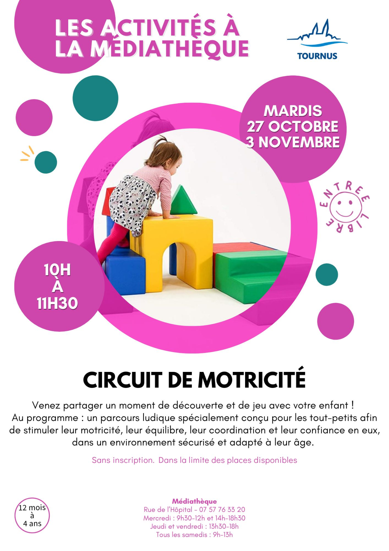 Activités à la médiathèque : circuit de motricité