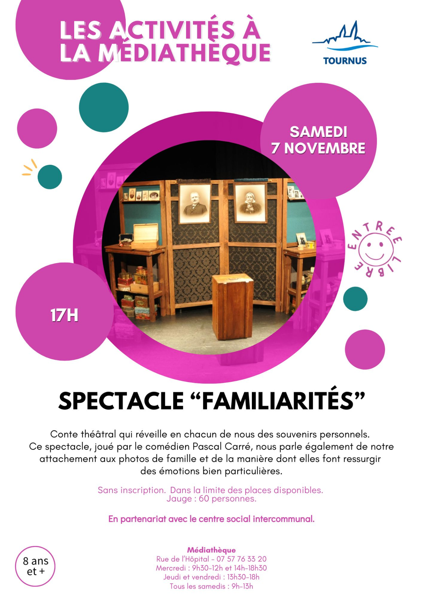  Activités à la médiathèque : spectacle "Familiarités"