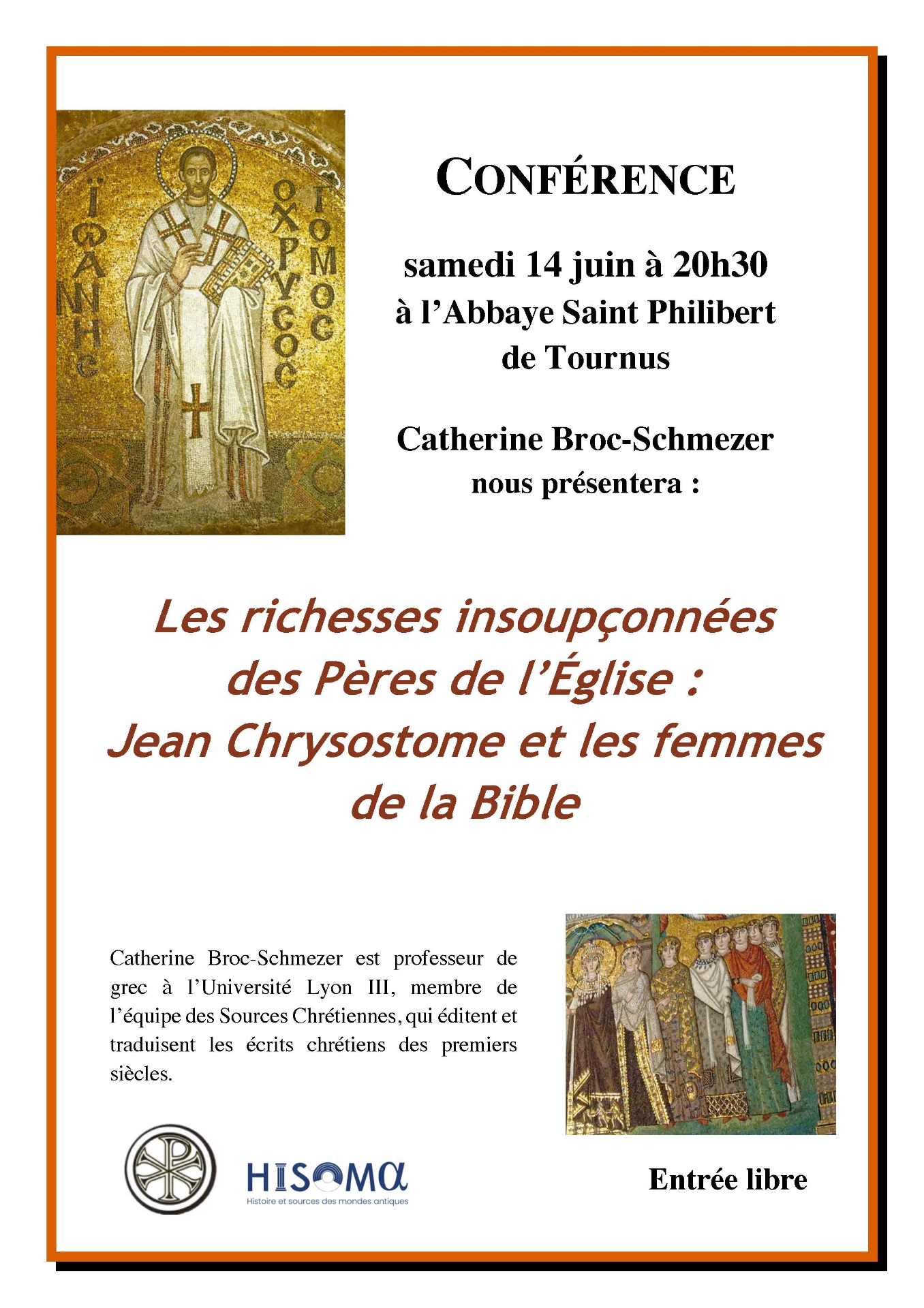 Conférence « Les richesses insoupçonnées des Pères de l’Église : Jean Chrysostome et les femmes de la Bible »
